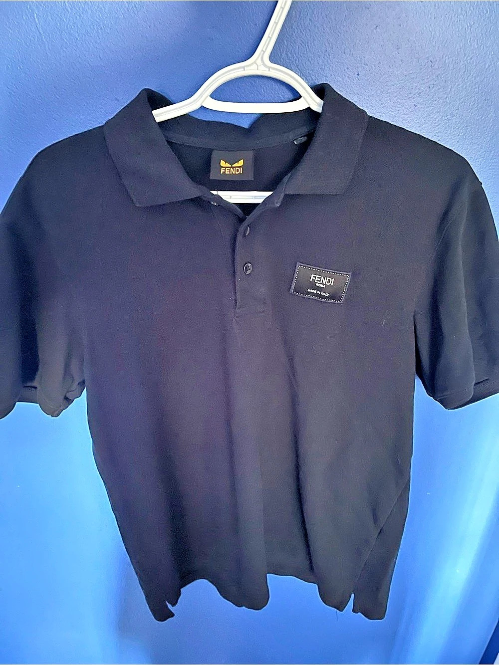Fendi Roma Monster Eyes Polo Shirt Men's Black Polo Size XL Like New